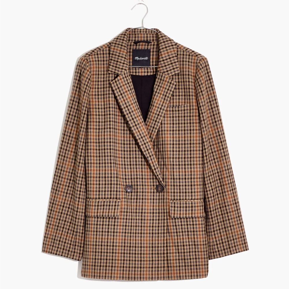 Madewell Brown Plaid Wool-Blend Blazer